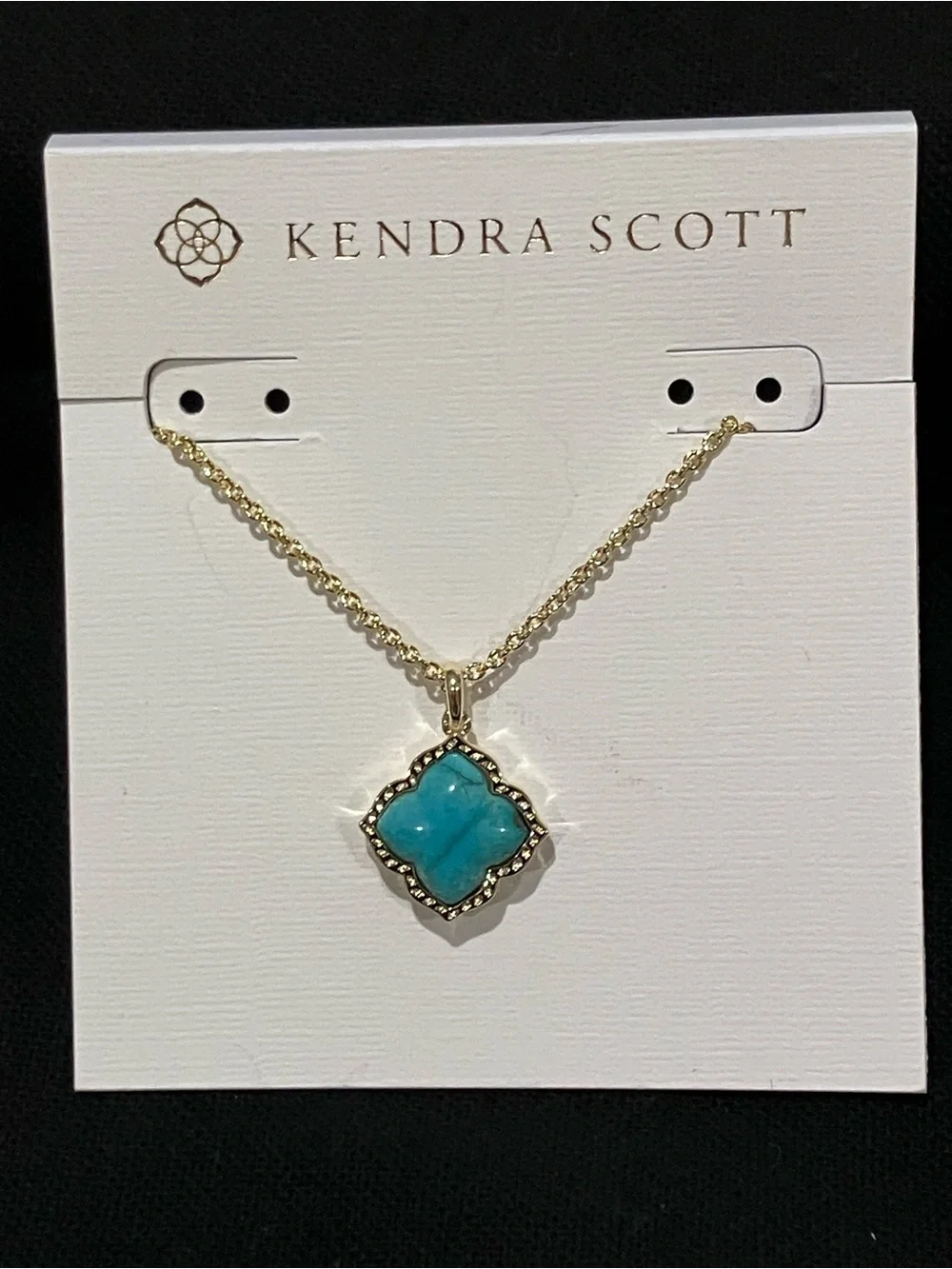 KENDRA SCOTT “MALLORY” GOLD PENDANT NECKLACE IN VARIEGATED TURQUOISE